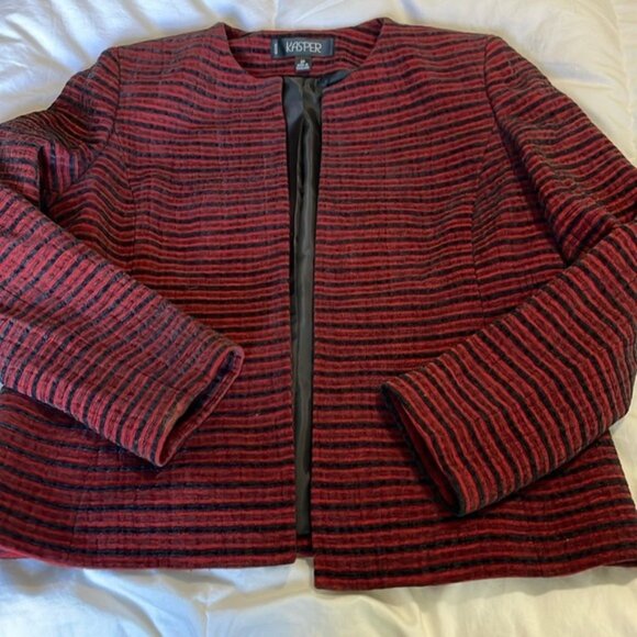 Kasper Red Black Tweed Jacket Petite Size 8 P Rayon Poly Blend Like New - Picture 1 of 10